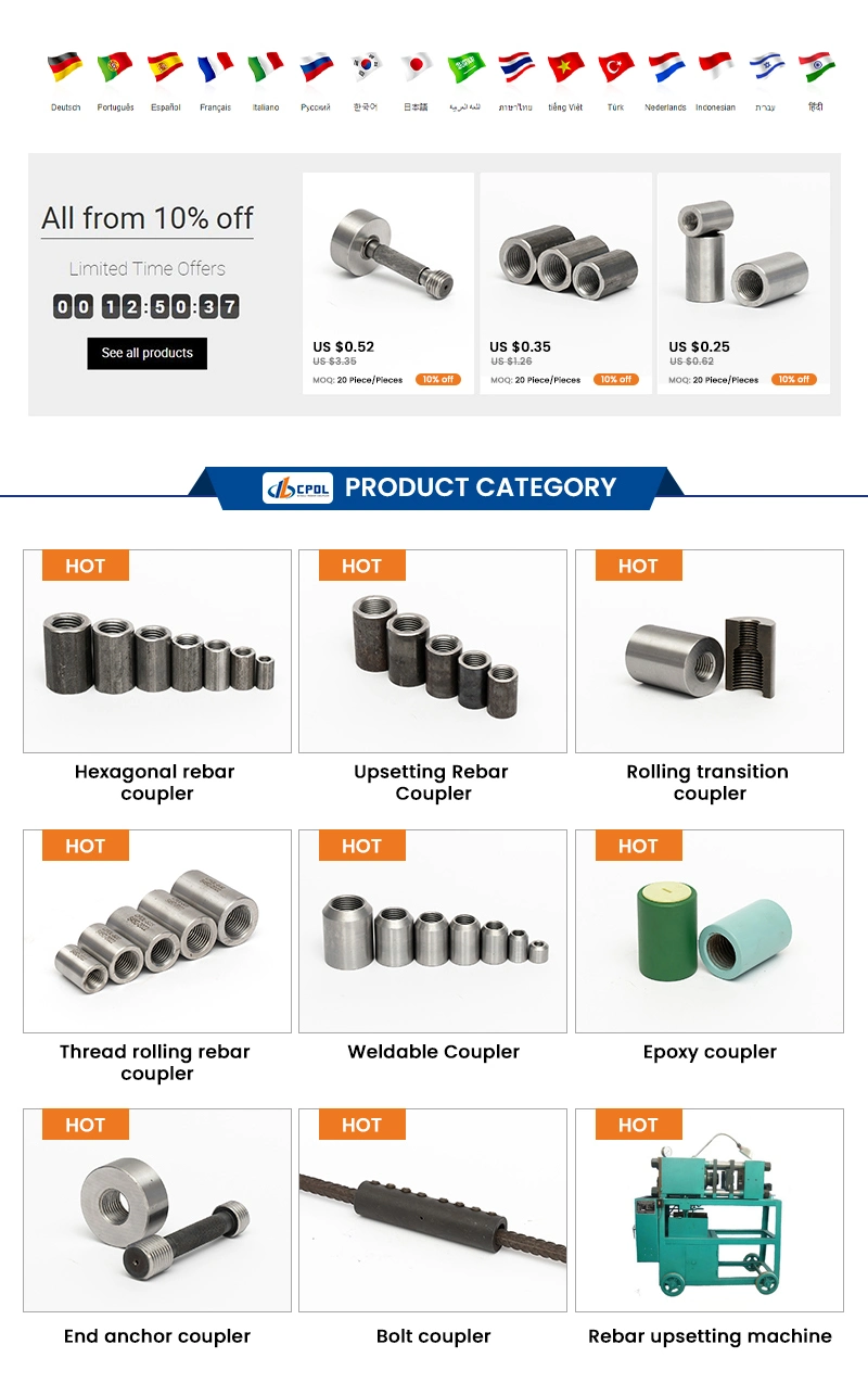 Threaded Rebar Mechanical Connector Coupler in Building Material Rebar Coupler