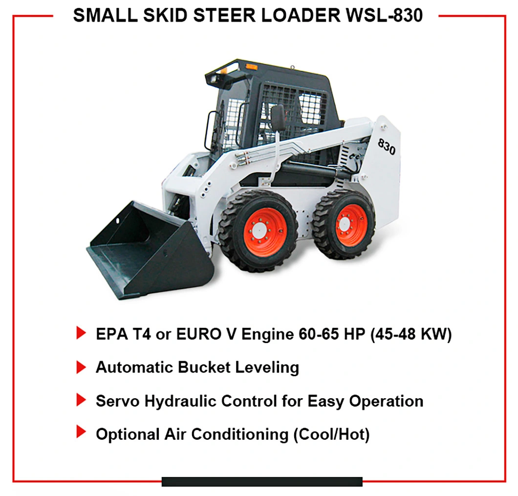 Customized Hydraulic Mini Loader 830kg Wheel Skid Steer Loader at Attachments Price